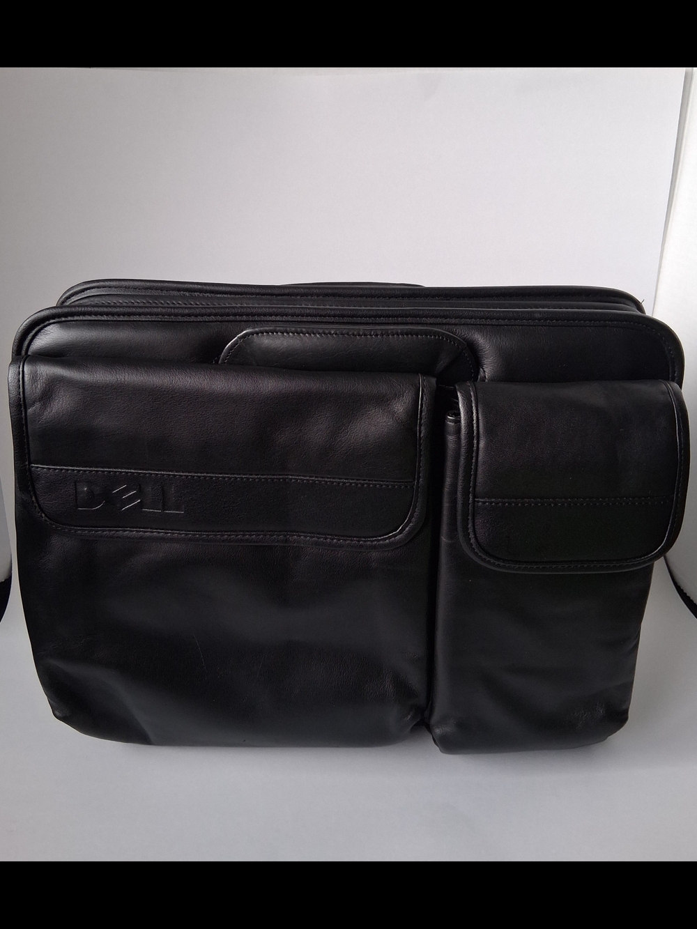 Vintage Dell Black Leather Laptop Messenger Bag